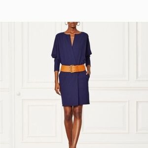 Navy Dress with Tan Belt